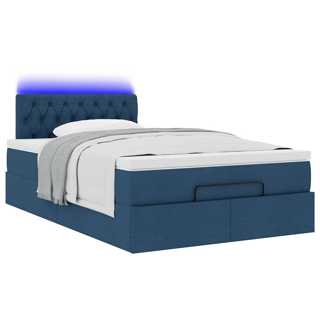vidaXL Pat otoman cu saltea și LED-uri, țesătură albastră 120x200 cm