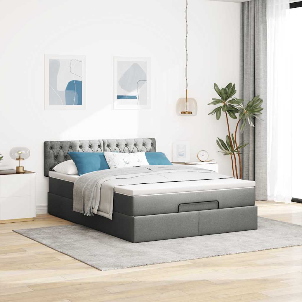 vidaXL Pat otoman cu saltea și LED-uri țesătură gri închis 140x200 cm