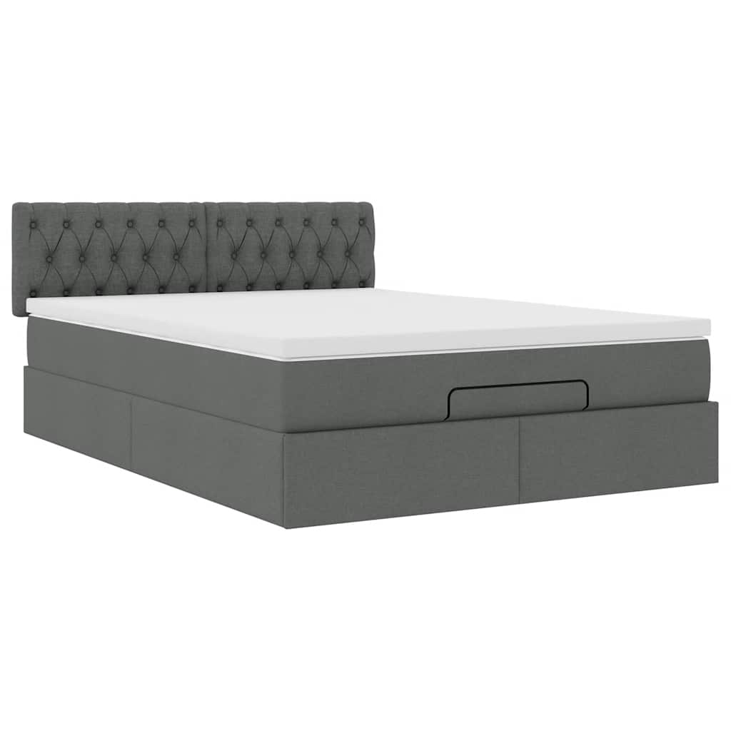 vidaXL Pat otoman cu saltea și LED-uri țesătură gri închis 140x200 cm