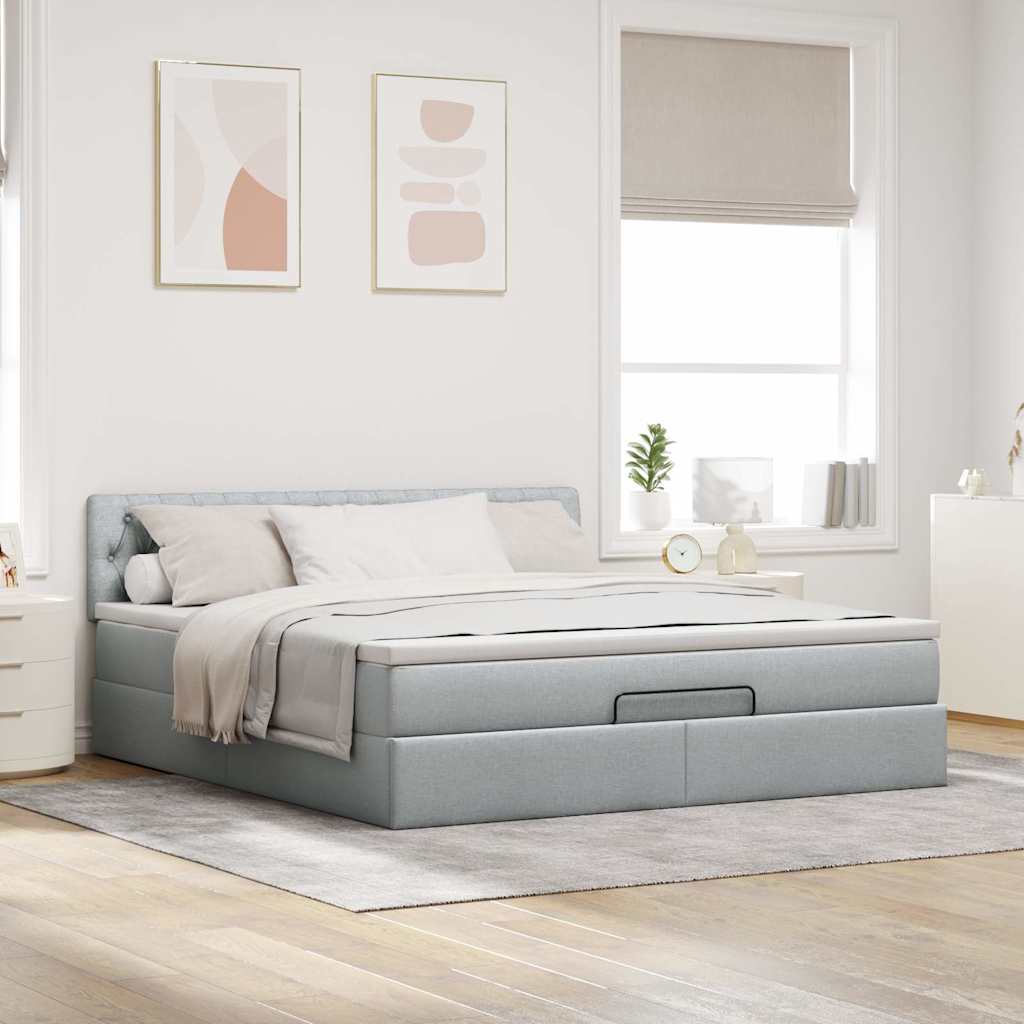 vidaXL Pat otoman cu saltea țesătură gri deschis 160x200 cm