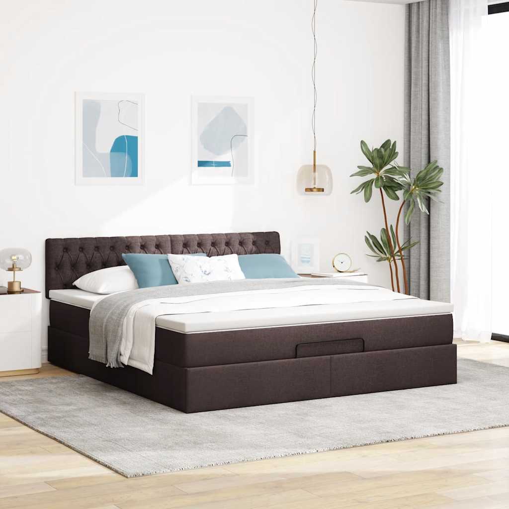 vidaXL Pat otoman cu saltea și LED-uri, maro închis, 180x200cm, textil