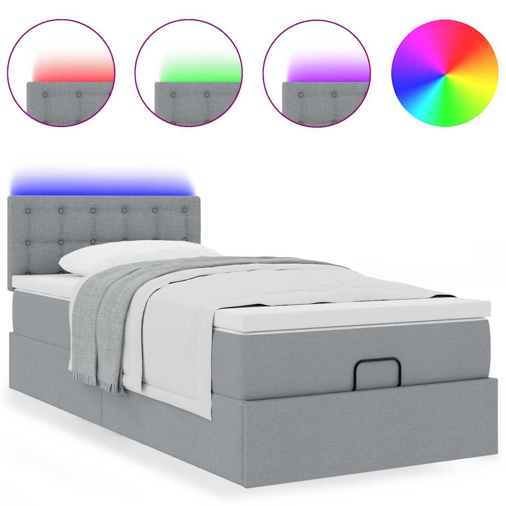 vidaXL Pat otoman cu saltea și LED-uri, gri deschis, 80x200cm, textil vidaXL Pat otoman cu saltea și LED-uri, gri deschis, 80x200cm, textil