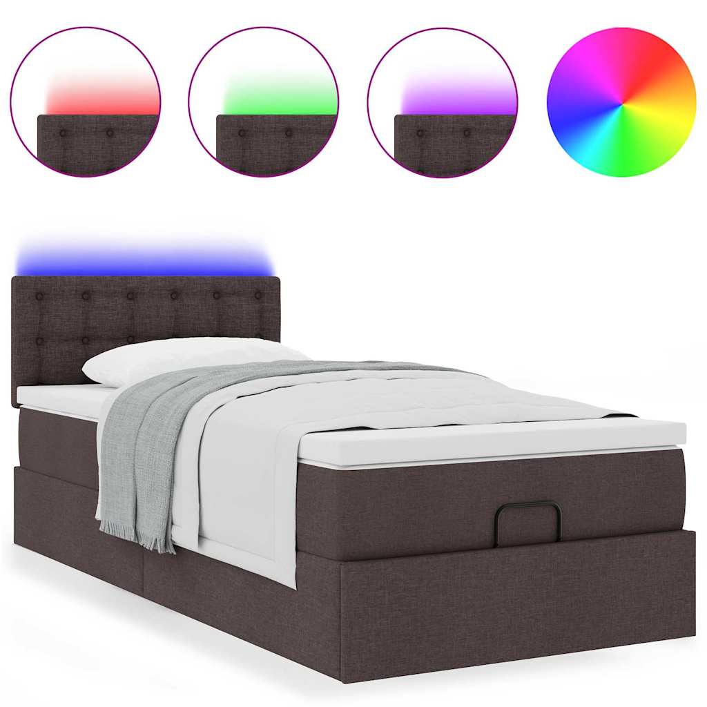 vidaXL Pat otoman cu saltea și LED-uri, maro închis, 90x200 cm, textil vidaXL Pat otoman cu saltea și LED-uri, maro închis, 90x200 cm, textil