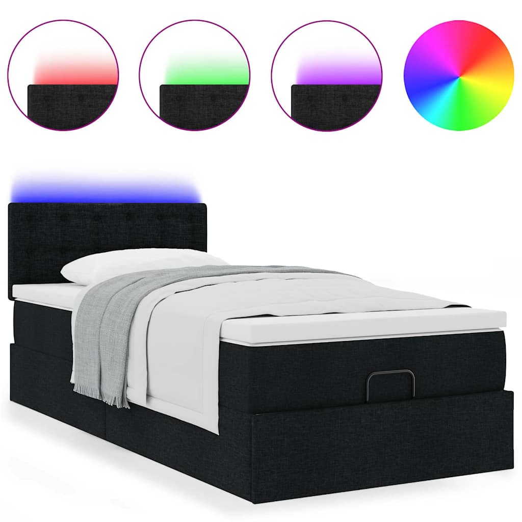 vidaXL Pat otoman cu saltea negru 100x200 cm stofa