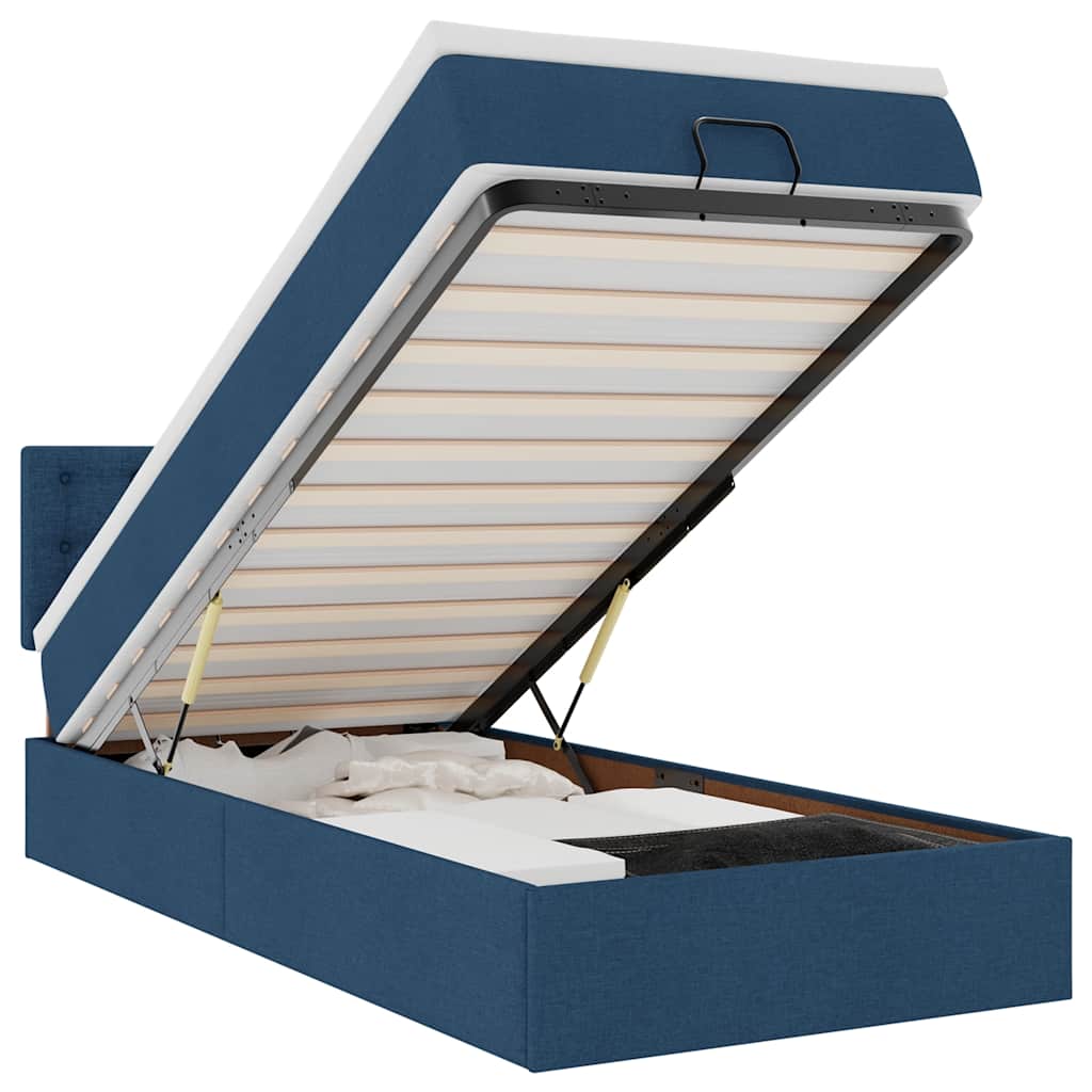 vidaXL Pat otoman cu saltea și LED-uri albastru 100x200 cm țesătură