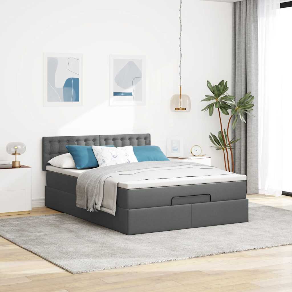 vidaXL Pat otoman cu saltea și LED-uri țesătură gri închis 140x190 cm