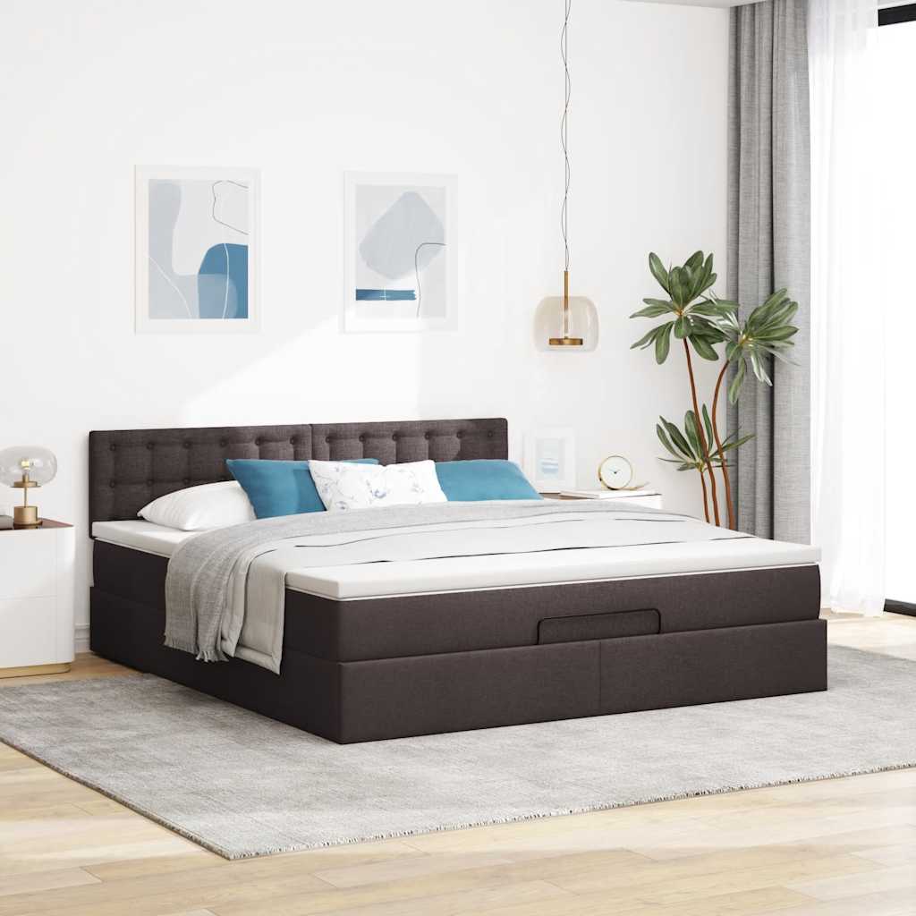 vidaXL Pat otoman cu saltea și LED-uri, maro închis, 180x200cm, textil