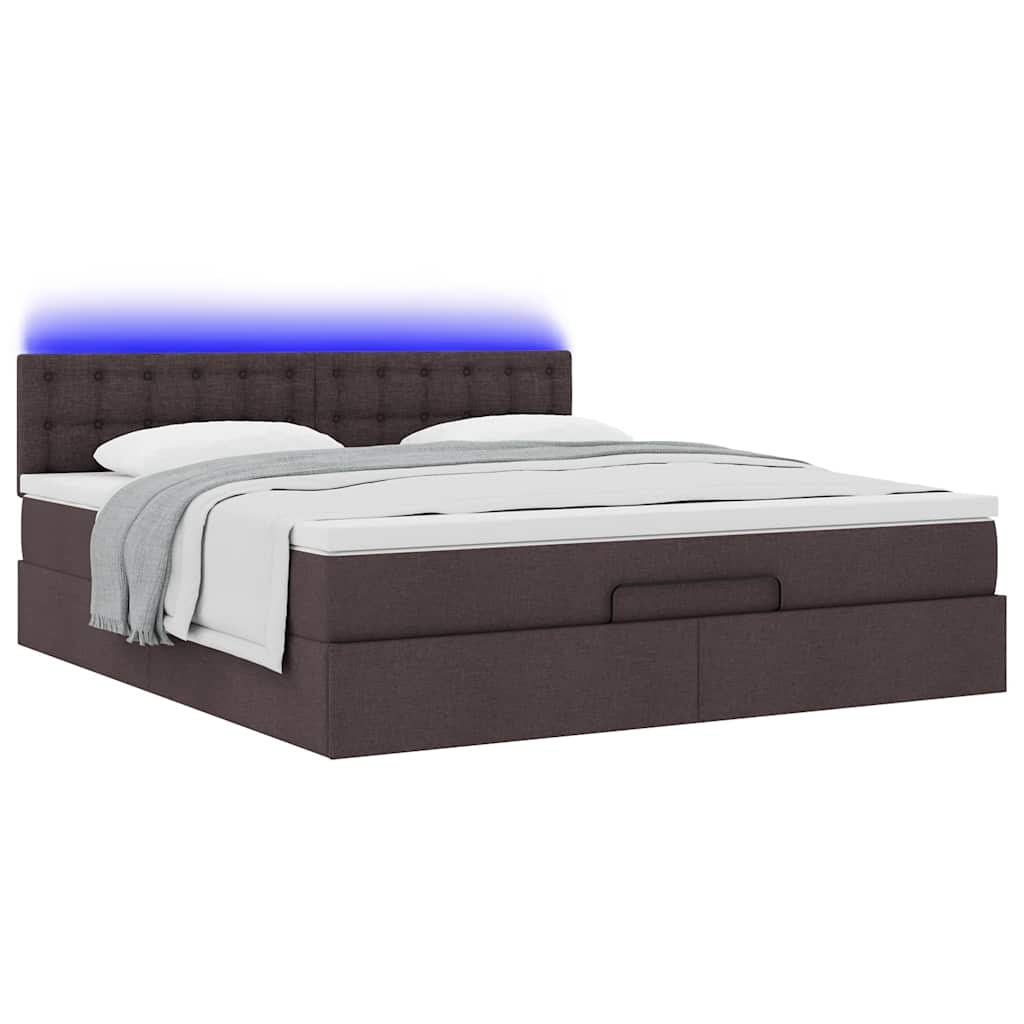 vidaXL Pat otoman cu saltea și LED-uri, maro închis, 180x200cm, textil
