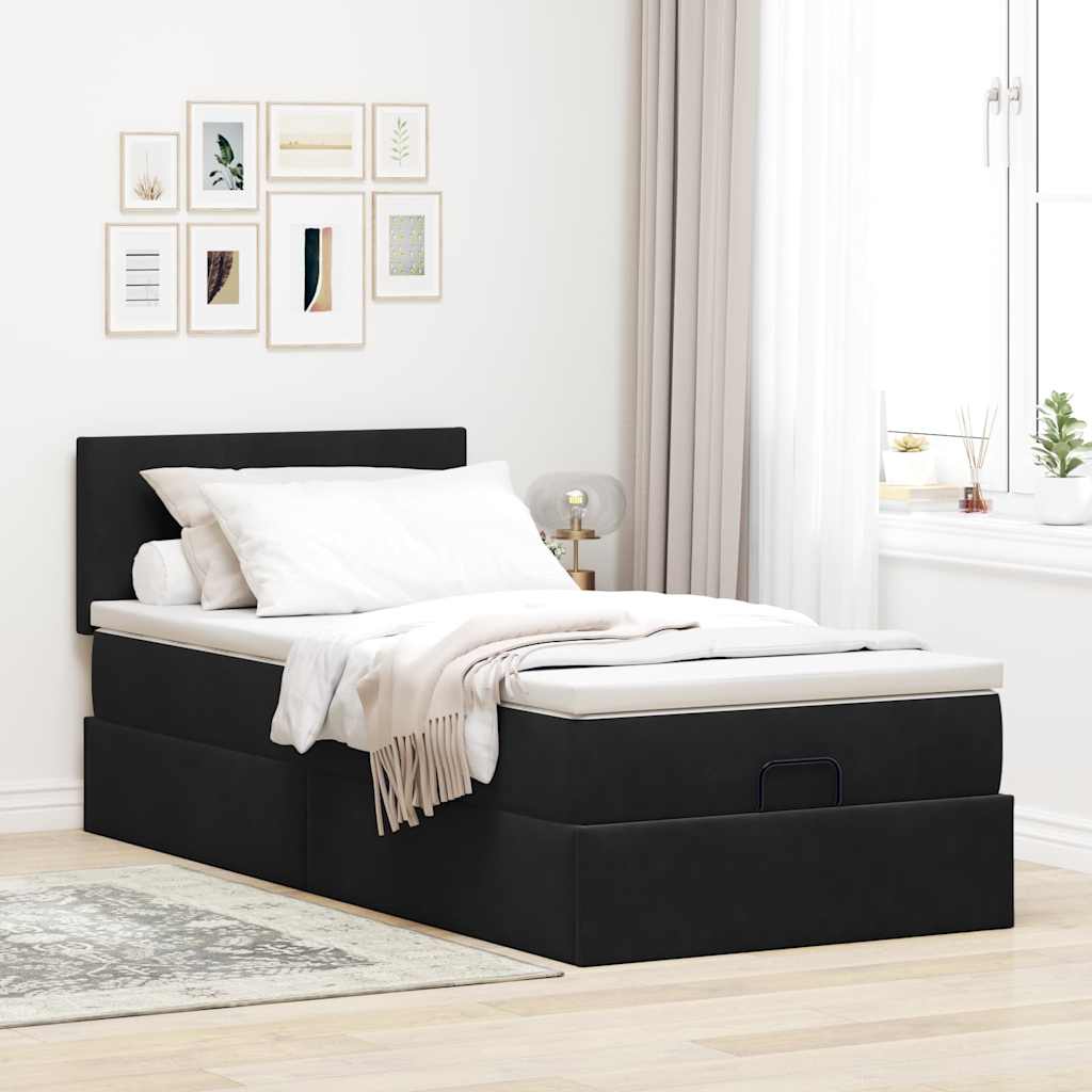 vidaXL Pat otoman cu saltea și LED-uri, negru, 80x200cm, catifea