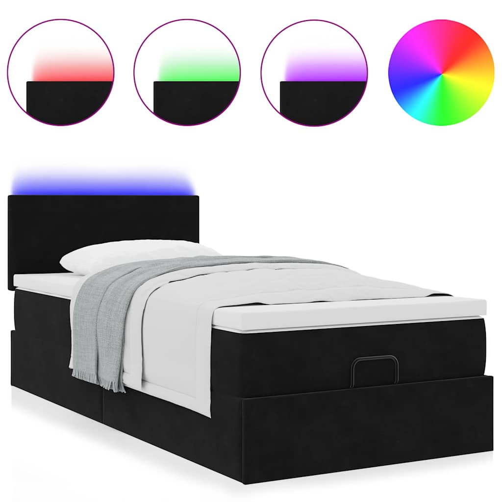 vidaXL Pat otoman cu saltea și LED-uri, negru, 80x200cm, catifea