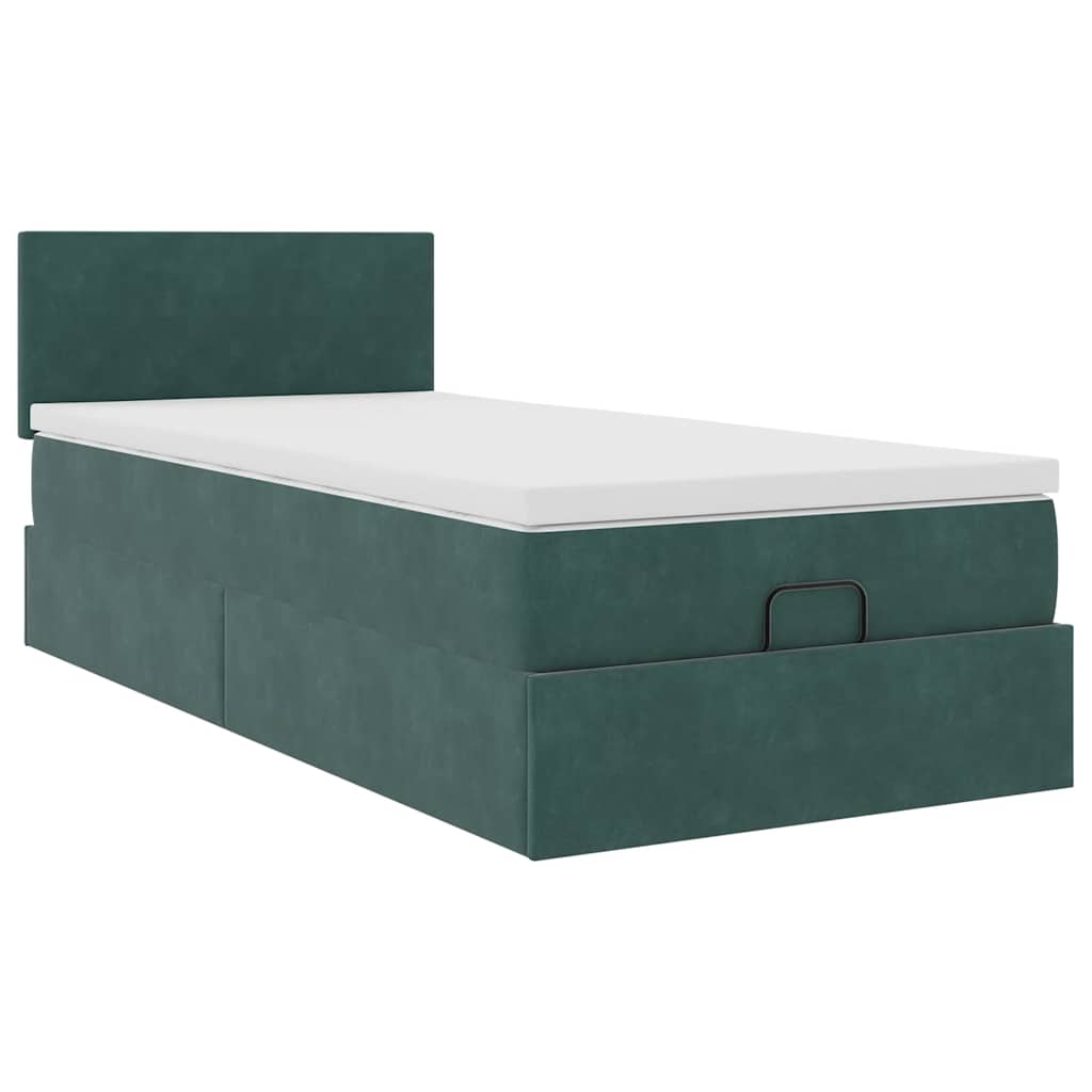 vidaXL Pat otoman cu saltea și LED-uri, verde închis, 90x200cm catifea