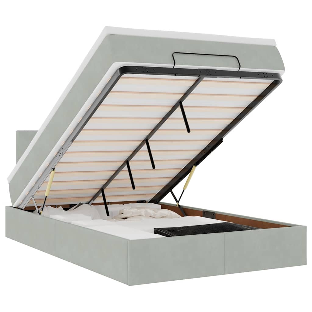 vidaXL Pat otoman cu saltea și LED-uri, gri deschis, 120x190cm catifea
