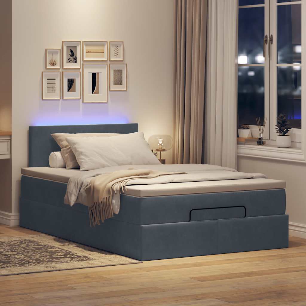 vidaXL Pat otoman cu saltea și LED-uri, gri închis, 120x190cm, catifea