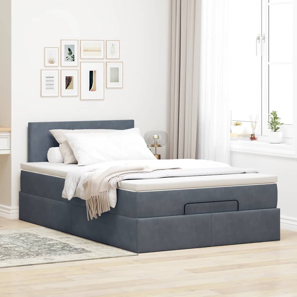 vidaXL Pat otoman cu saltea și LED-uri, gri închis, 120x190cm, catifea