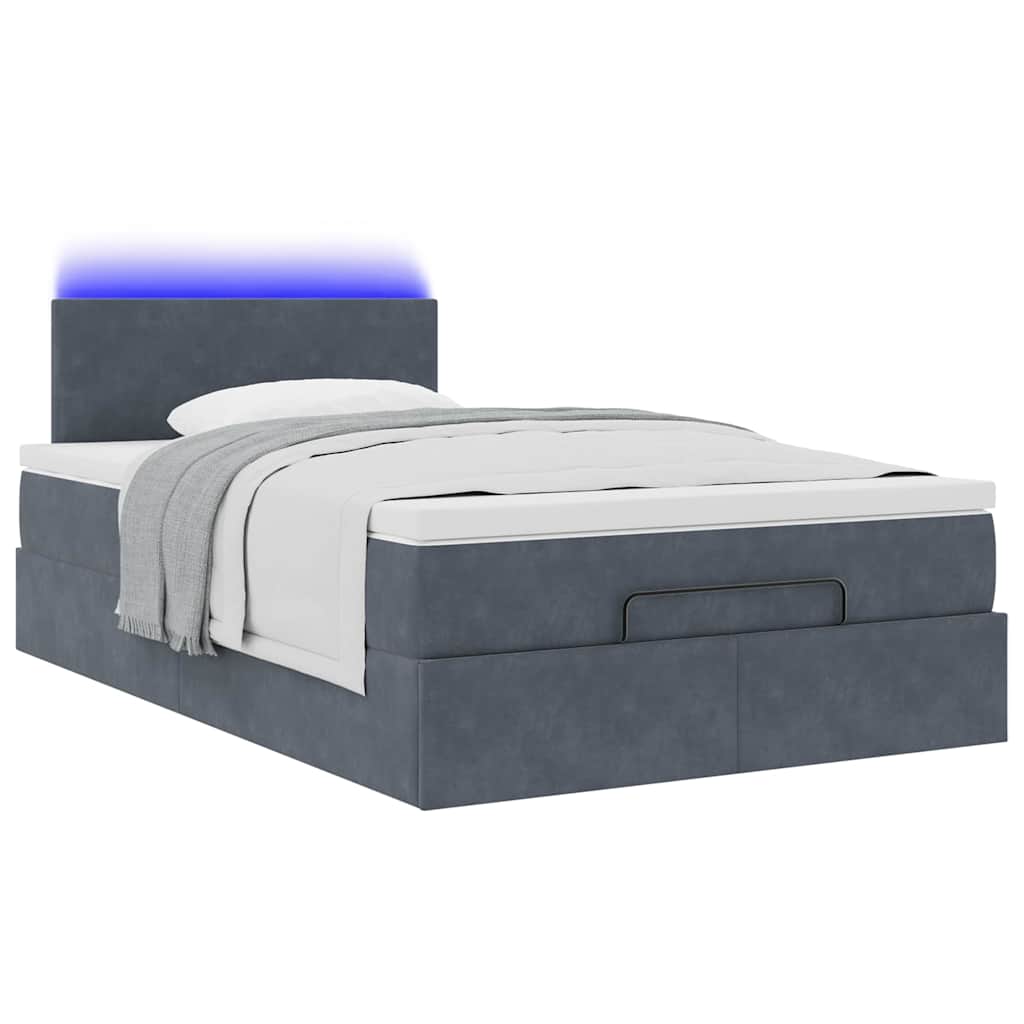 vidaXL Pat otoman cu saltea și LED-uri, gri închis, 120x190cm, catifea