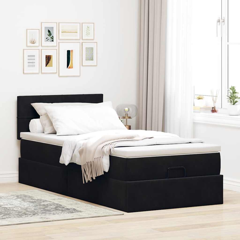 vidaXL Pat otoman cu saltea și LED-uri, negru, 80x200cm, catifea