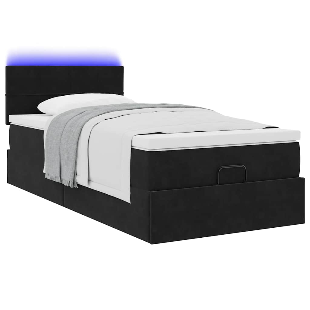 vidaXL Pat otoman cu saltea și LED-uri, negru, 80x200cm, catifea