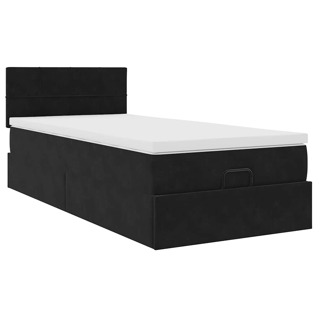 vidaXL Pat otoman cu saltea și LED-uri, negru, 80x200cm, catifea