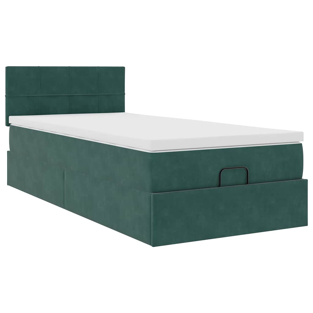 vidaXL Pat otoman cu saltea și LED-uri, verde închis, 90x200cm catifea