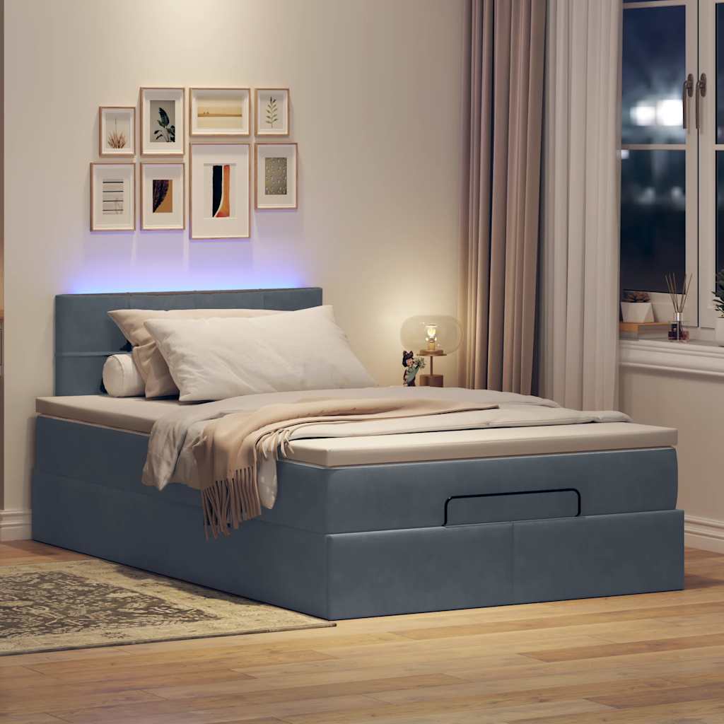 vidaXL Pat otoman cu saltea și LED-uri, gri închis, 120x190cm, catifea