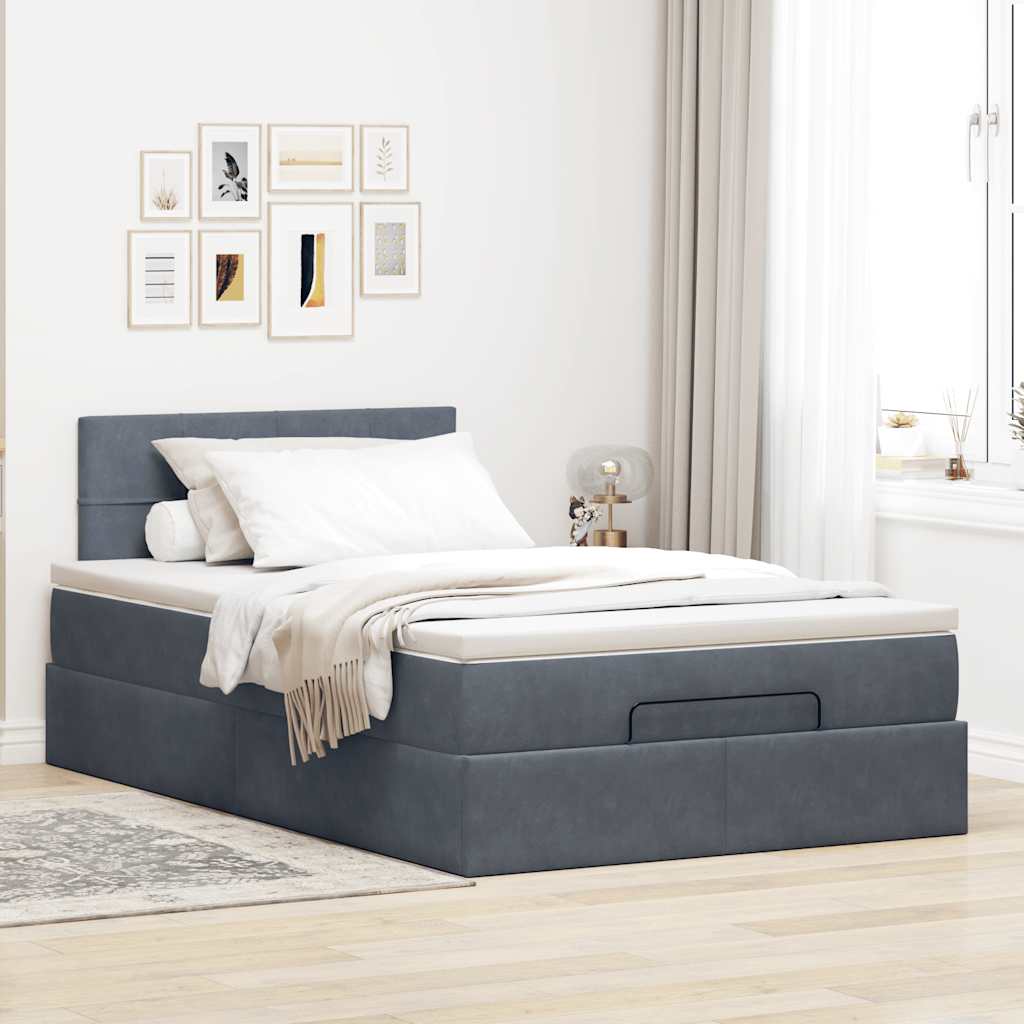 vidaXL Pat otoman cu saltea și LED-uri, gri închis, 120x190cm, catifea