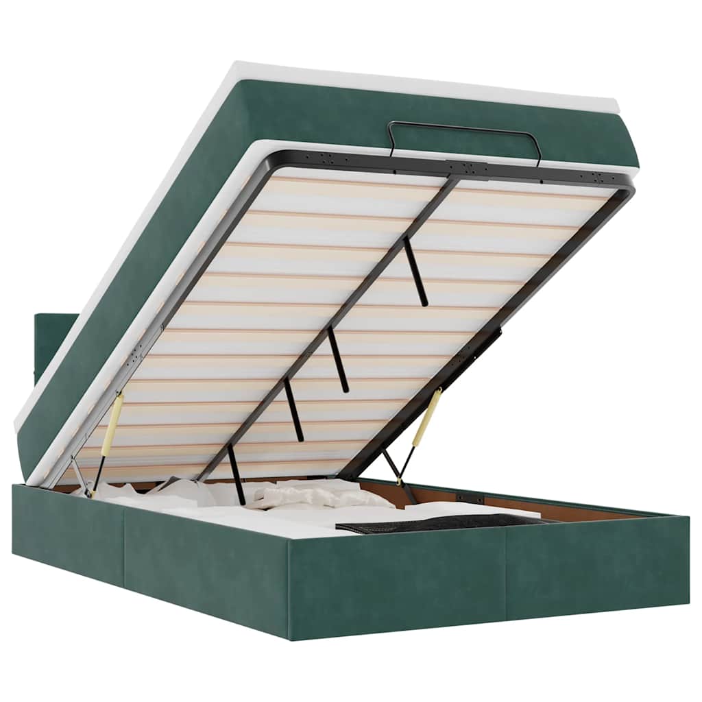 vidaXL Pat otoman cu saltea și LED-uri, verde închis 120x190cm catifea