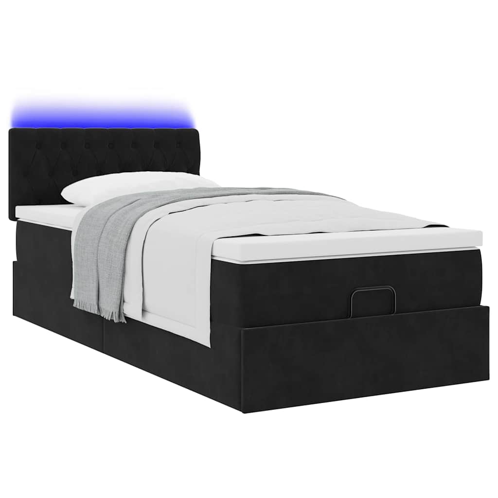 vidaXL Pat otoman cu saltea și LED-uri, negru, 80x200cm, catifea