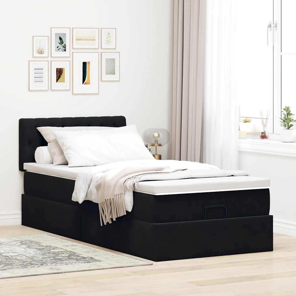 vidaXL Pat otoman cu saltea și LED-uri, negru, 80x200cm, catifea