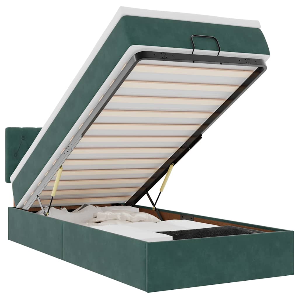 vidaXL Pat otoman cu saltea și LED-uri, verde închis, 90x200cm catifea
