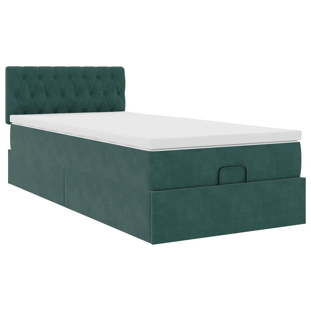 vidaXL Pat otoman cu saltea și LED-uri, verde închis, 90x200cm catifea