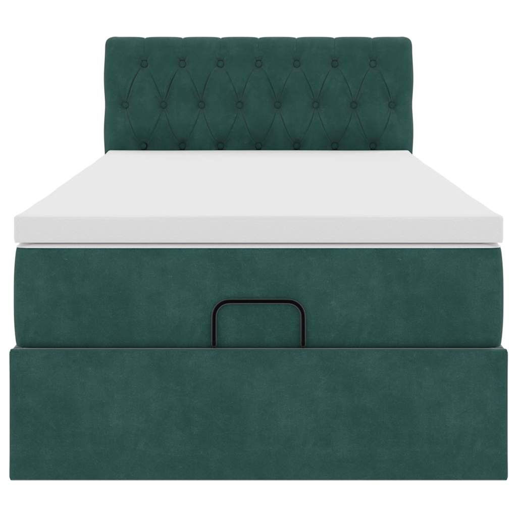 vidaXL Pat otoman cu saltea și LED-uri, verde închis, 90x200cm catifea