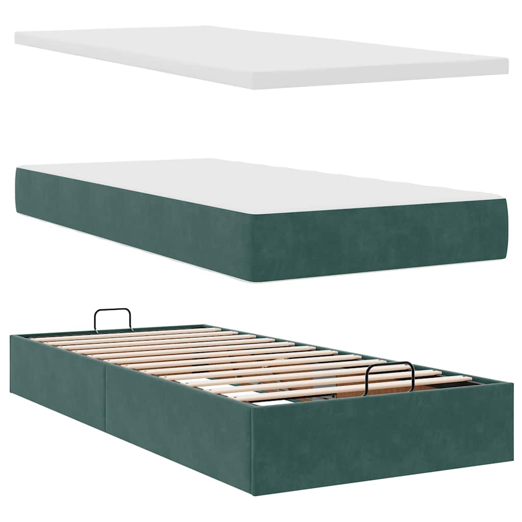 vidaXL Pat otoman cu saltea și LED-uri, verde închis, 90x200cm catifea