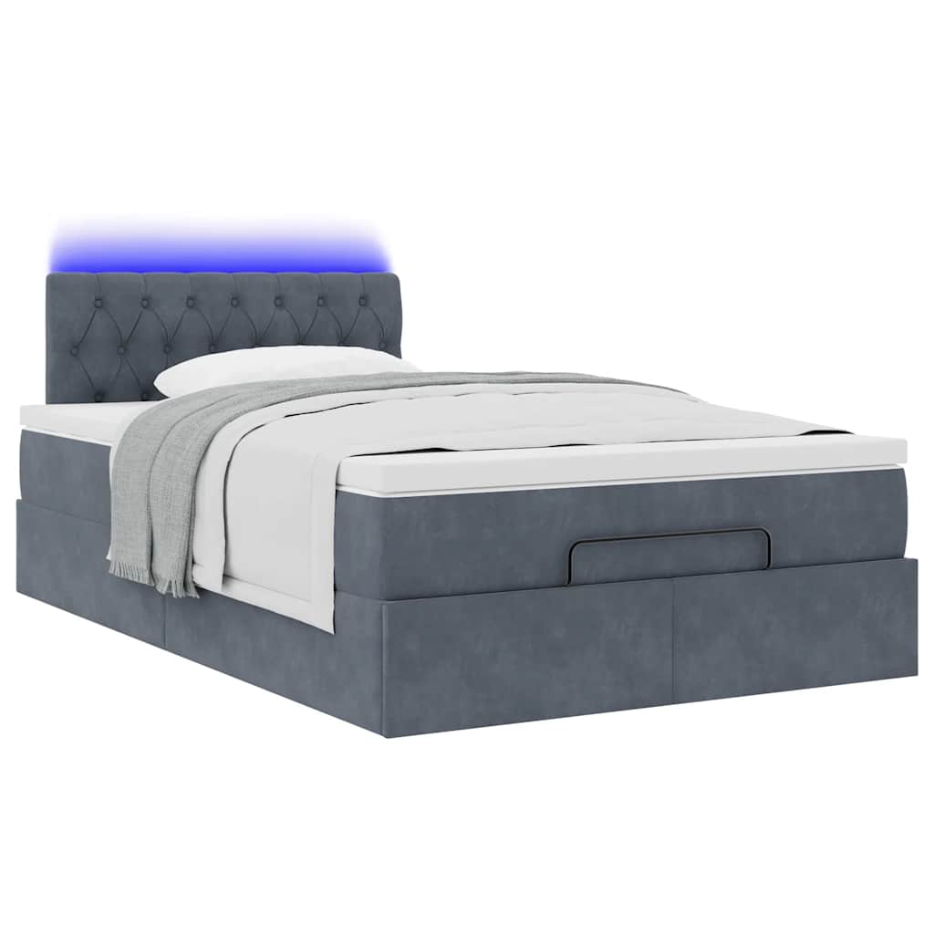 vidaXL Pat otoman cu saltea și LED-uri, gri închis, 120x190cm, catifea