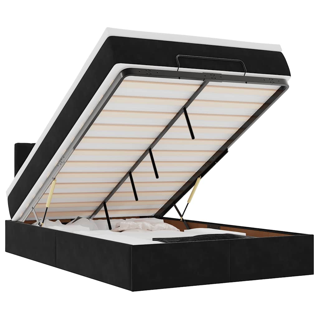 vidaXL Pat otoman cu saltea și LED-uri, negru, 120x190cm, catifea