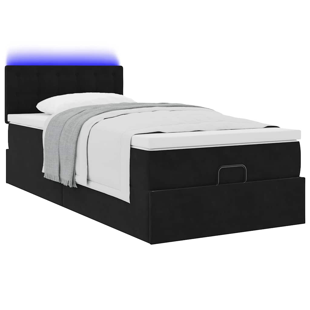 vidaXL Pat otoman cu saltea și LED-uri, negru, 80x200cm, catifea
