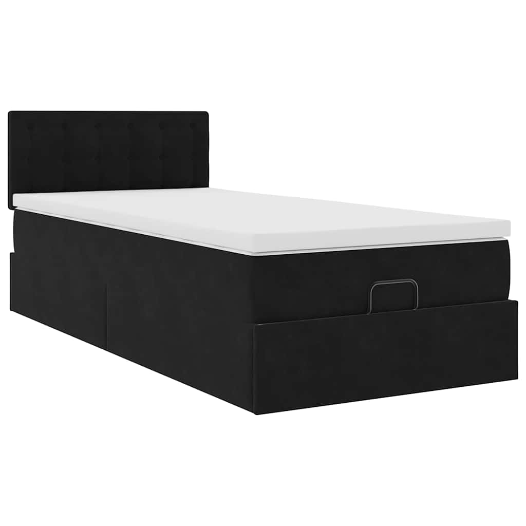 vidaXL Pat otoman cu saltea și LED-uri, negru, 80x200cm, catifea