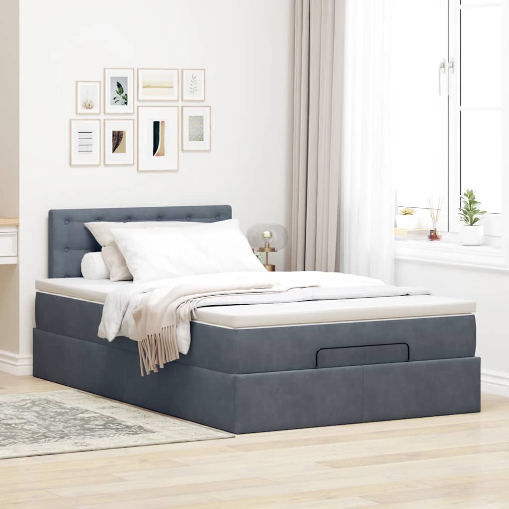vidaXL Pat otoman cu saltea și LED-uri, gri închis, 120x190cm, catifea