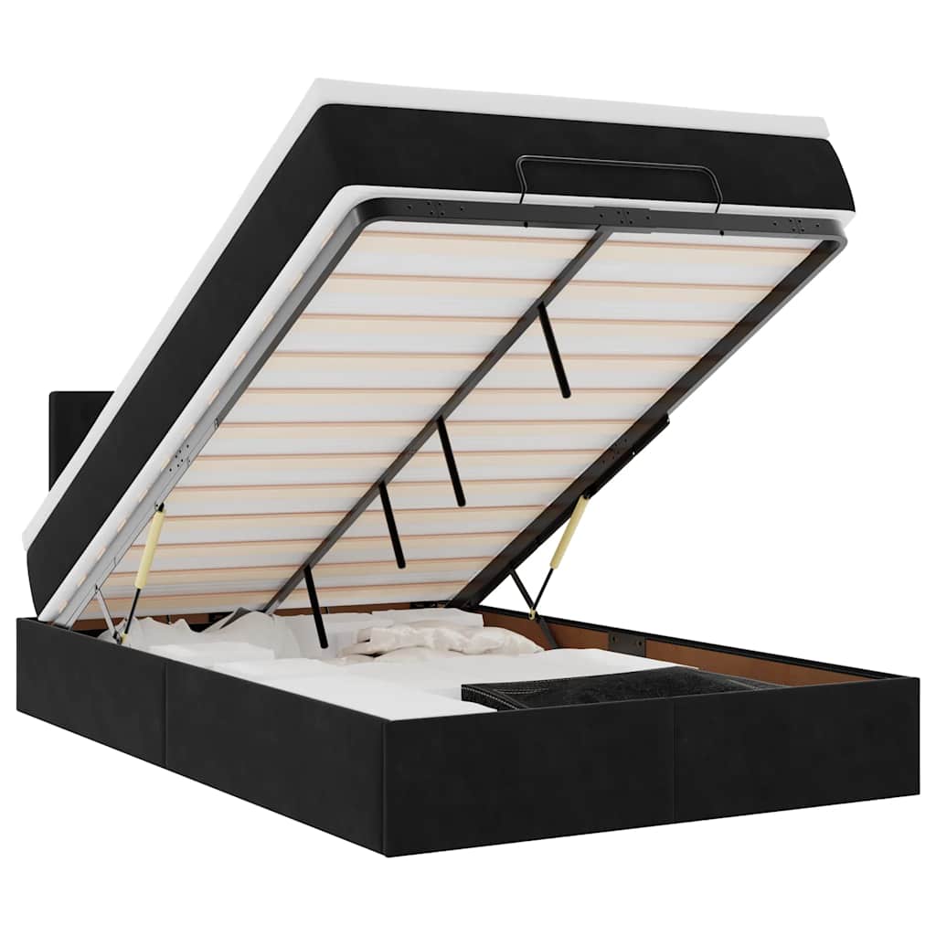 vidaXL Pat otoman cu saltea și LED-uri, negru, 120x190cm, catifea