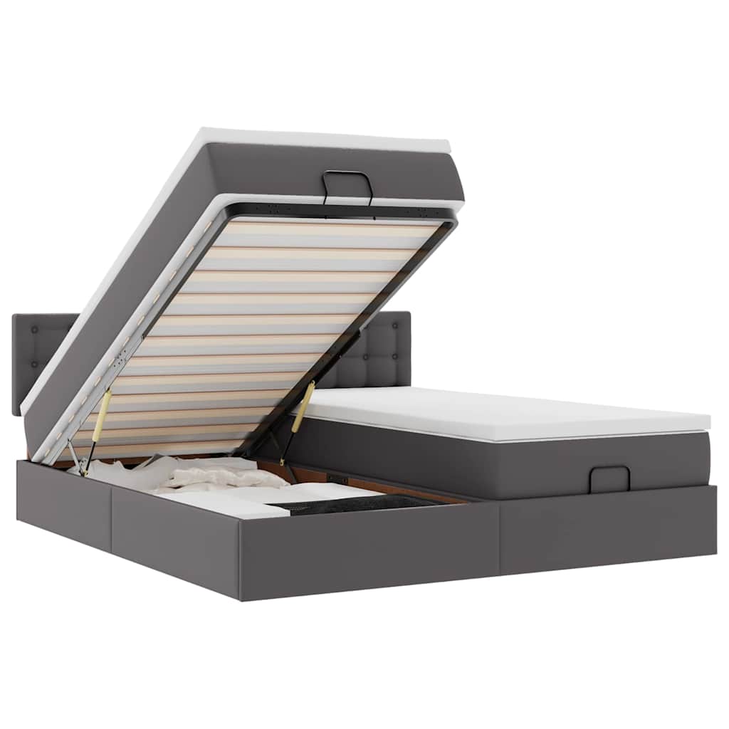 vidaXL Pat otoman cu saltele și LEDs, gri, 180x200cm, piele ecologică