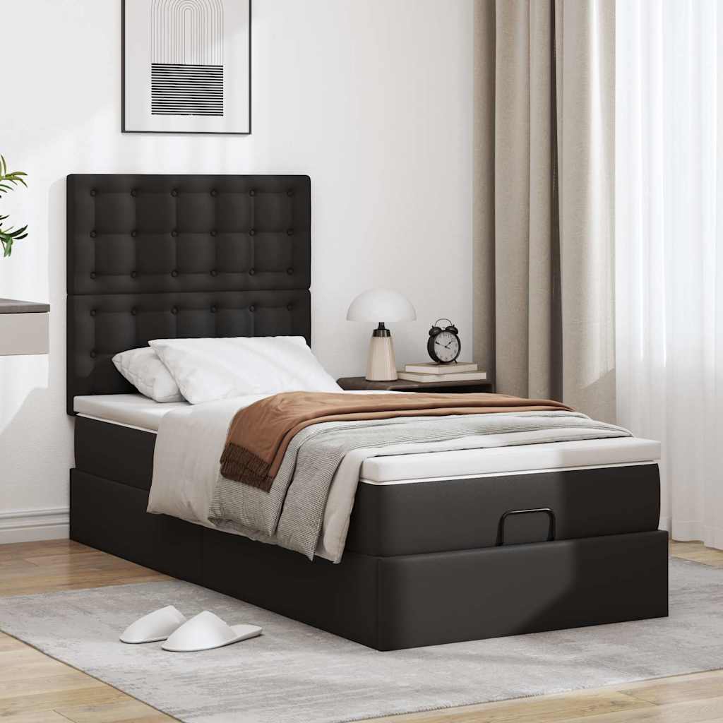 vidaXL Pat otoman cu saltea, negru, 80x200cm, piele ecologică vidaXL Pat otoman cu saltea, negru, 80x200cm, piele ecologică