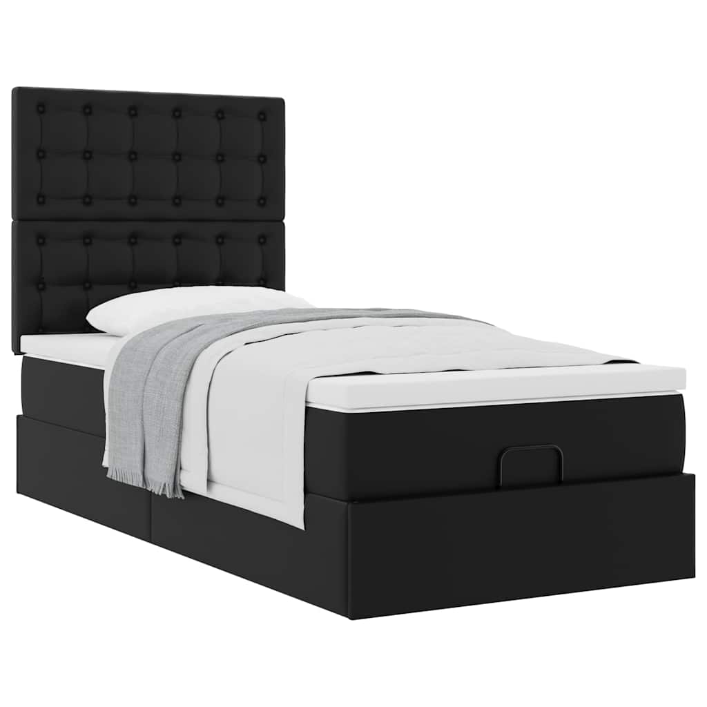 vidaXL Pat otoman cu saltea, negru, 80x200cm, piele ecologică vidaXL Pat otoman cu saltea, negru, 80x200cm, piele ecologică