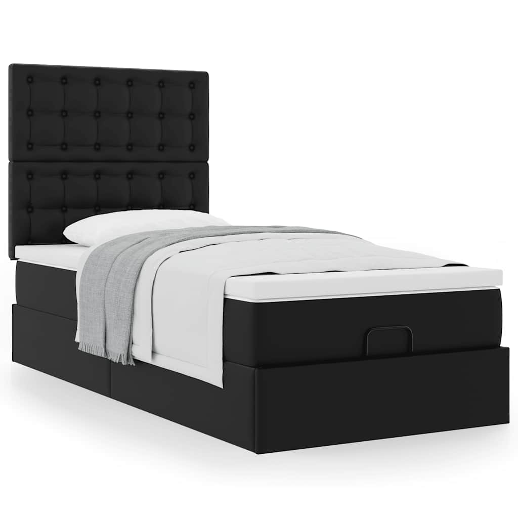 vidaXL Pat otoman cu saltea, negru, 80x200cm, piele ecologică vidaXL Pat otoman cu saltea, negru, 80x200cm, piele ecologică