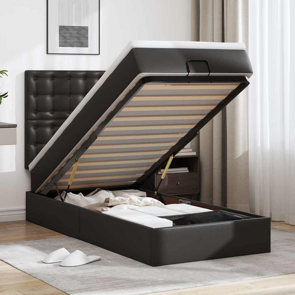 vidaXL Pat otoman cu saltea, negru, 80x200cm, piele ecologică vidaXL Pat otoman cu saltea, negru, 80x200cm, piele ecologică