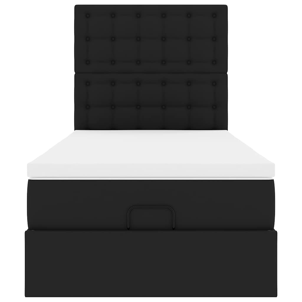 vidaXL Pat otoman cu saltea, negru, 90x190cm, piele ecologică