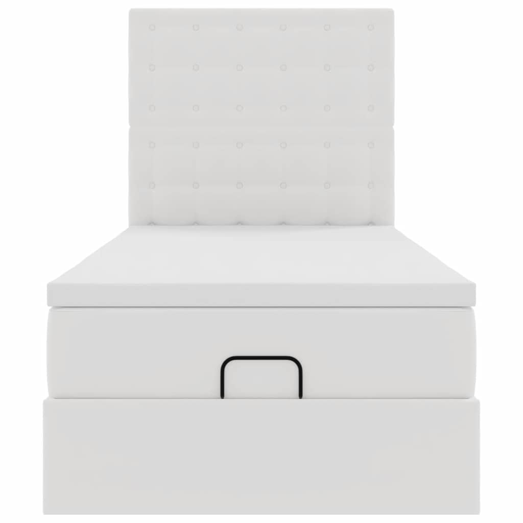 vidaXL Pat otoman cu saltea, alb, 90x200cm, piele ecologică