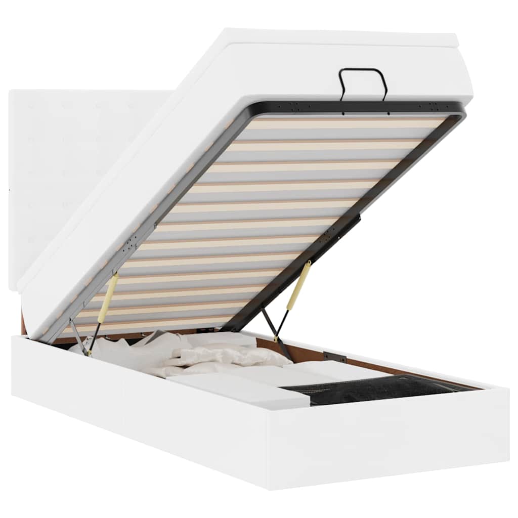 vidaXL Pat otoman cu saltea, alb, 100x200cm, piele ecologică