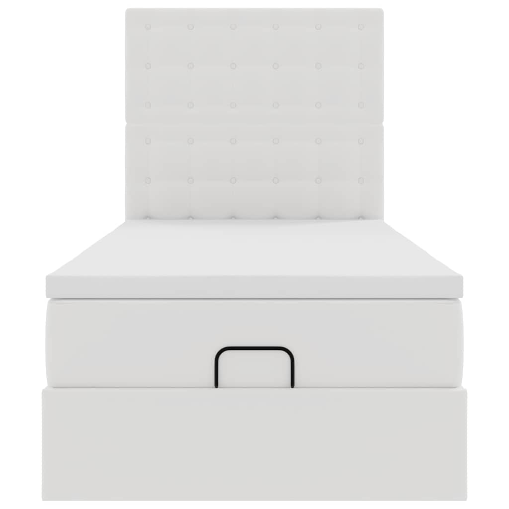 vidaXL Pat otoman cu saltea, alb, 100x200cm, piele ecologică