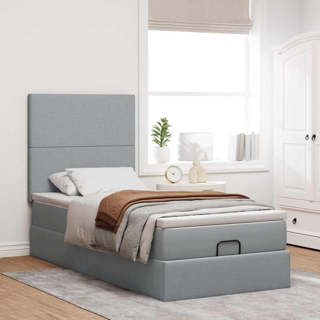 vidaXL Pat otoman cu saltea țesătură gri deschis 90x200 cm