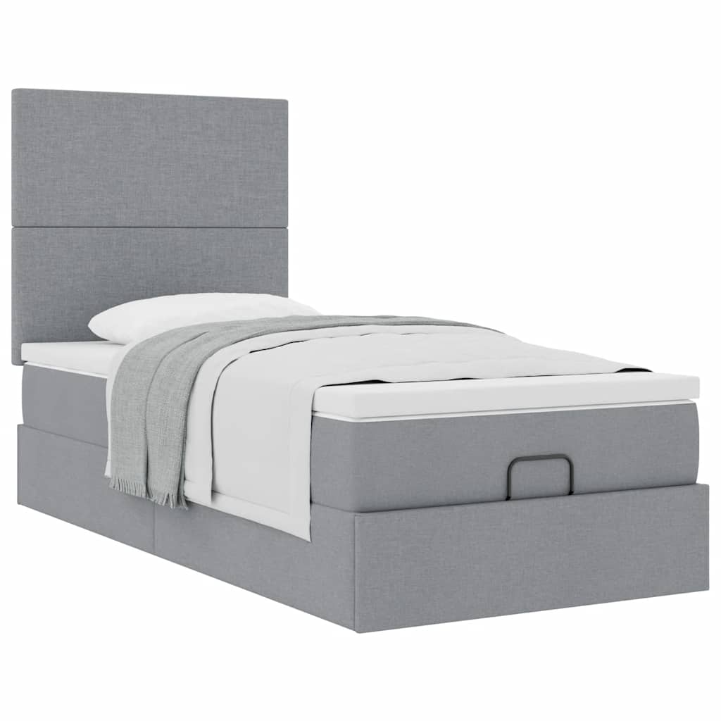 vidaXL Pat otoman cu saltea țesătură gri deschis 90x200 cm