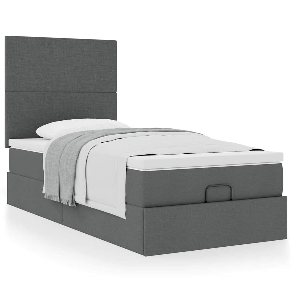vidaXL Pat otoman cu saltea țesătură gri închis 90x200 cm